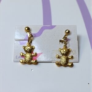 Chic Gold Clip-On Teddybear Earrings